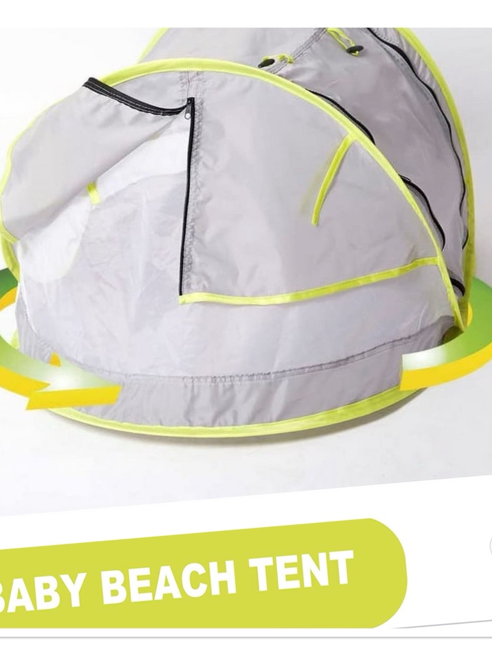 Baby Beach Tent - Grey with Neon Yellow Trim
